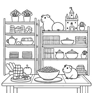 Kreative Meerschweinchen bei bunten Leckereien Ausmalbild für frohe Tierliebhaber
