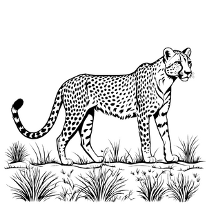 Majestätischer Gepard im Gras Malvorlage für abenteuerlustige Entdecker