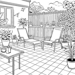 Bequemer Loungesessel auf sonniger Terrasse Malvorlage für entspannte Kreative