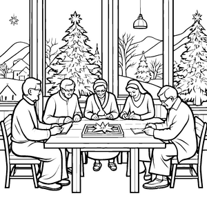 Besinnliche Weihnachtsrunde im Seniorenheim Ausmalbild für fröhliche Erinnerungsjäger
