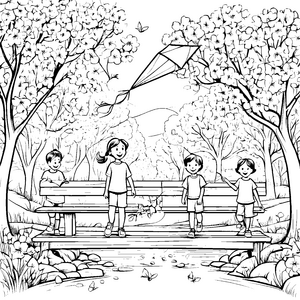 Begeisterte Kinder entdecken die Natur beim Spaziergang Ausmalbild für neugierige Entdecker
