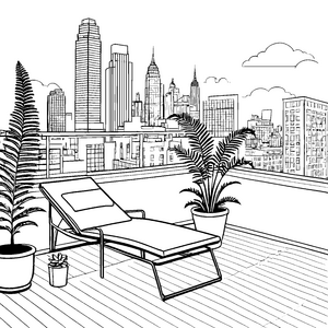 Moderne Loungesessel mit traumhaftem Ausblick Ausmalbild für elegante Träumer