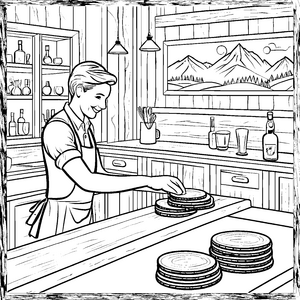 Harmonischer Barkeeper bei fruchtigen Snacks Ausmalvorlage für lebhafte Feierkünstler