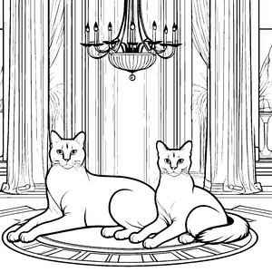 Elegante Siamkatzen im luxuriösen Wohnzimmer Ausmalbild für stilvolle Künstler