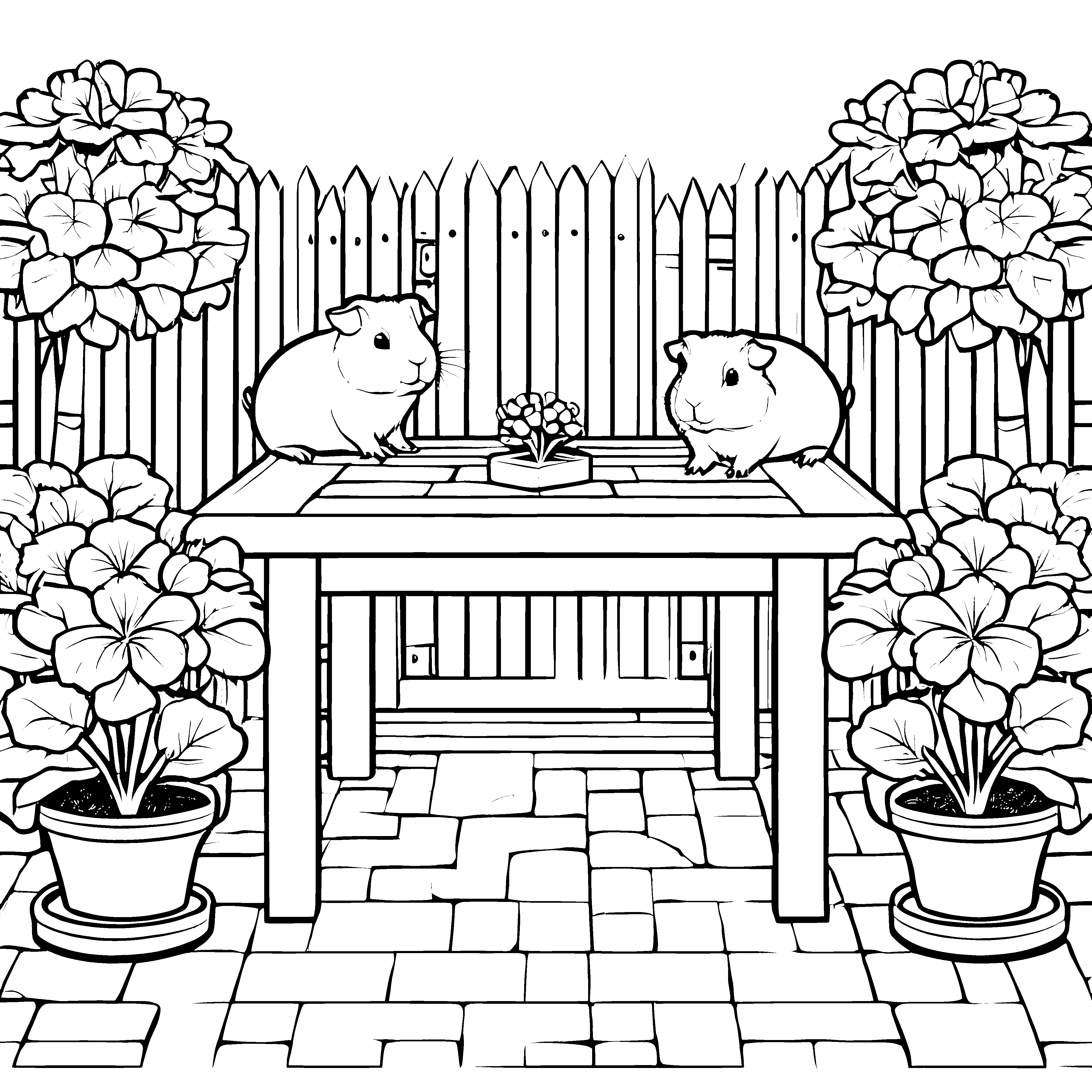 Niedliche Meerschweinchen beim gemütlichen Picknick Ausmalbild für fröhliche Tierfreunde