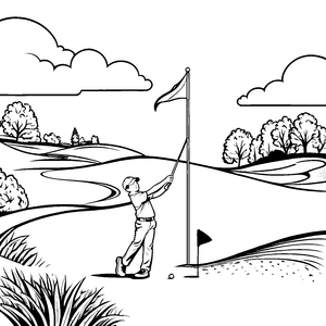 Kleiner Golfspieler mit fröhlichem Schwung Ausmalmotiv für junge Sportenthusiasten