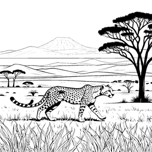 Eleganter Gepard beim Streifen durch die Savanne Ausmalbild für kühne Entdecker