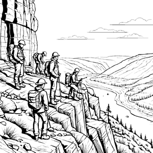 Faszinierende Geologen erforschen beeindruckendes Gebirge Ausmalvorlage für junge Entdecker