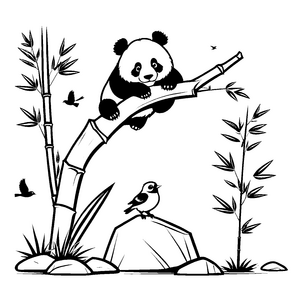 Kletternder Panda auf grünem Bambus Ausmalvorlage für kleine Naturfreunde