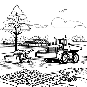 Beeindruckender Bulldozer beim Bauprojekt Ausmalbild für kleine Maschinenliebhaber