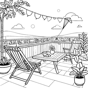 Entspannender Loungesessel auf gemütlicher Terrasse Ausmalbild für kreative Entdecker