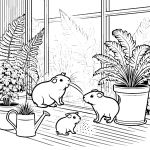 Bezaubernde Meerschweinchen bei fröhlichem Spiel Ausmalvorlage für kleine Tierfreunde