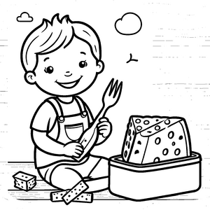 Käseplatte mit fröhlichem Kind Ausmalbild für kleine Feinschmecker