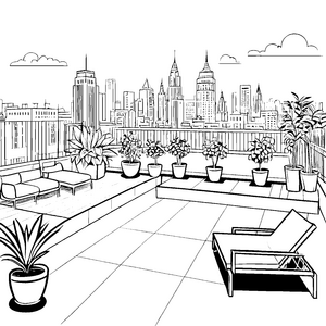 Gemütlicher Loungesessel mit urbanem Ausblick Ausmalbild für kreative Träumer