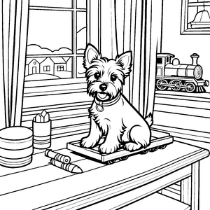 Lebhafter Yorkshire Terrier am Fensterbrett Malvorlage für fröhliche Tierfreunde