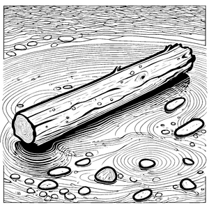 Wundervolles Treibholz auf ruhigem Wasser Ausmalbild für fantasievolle Entdecker