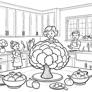 Kreativer Blumenkohl auf dem Tisch Ausmalmotiv für kleine Küchenchefs