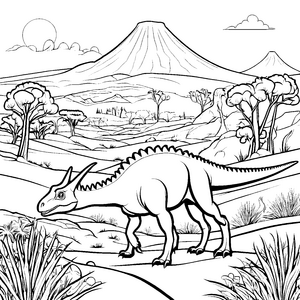 Fascinierender Parasaurolophus in der prähistorischen Landschaft Ausmalmotiv für neugierige Dino-Fans