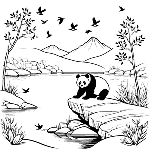 Panda auf steinerner Klippe mit buntem Blick Malvorlage für neugierige Entdecker