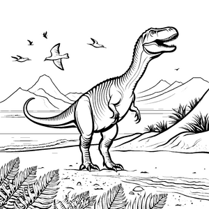 Majestätischer Tyrannosaurus Rex in wilder Natur Ausmalbild für mutige Dino-Entdecker