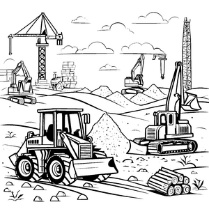 Spannender Bulldozer auf der Baustelle Ausmalbild für kleine Bauhelden
