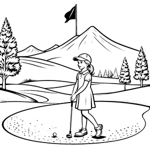Motivierte Golferin beim Abschlag Ausmalbild für kleine Sportfans