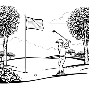 Talentierter Junge beim Golfspiel Ausmalvorlage für sportliche Entdecker