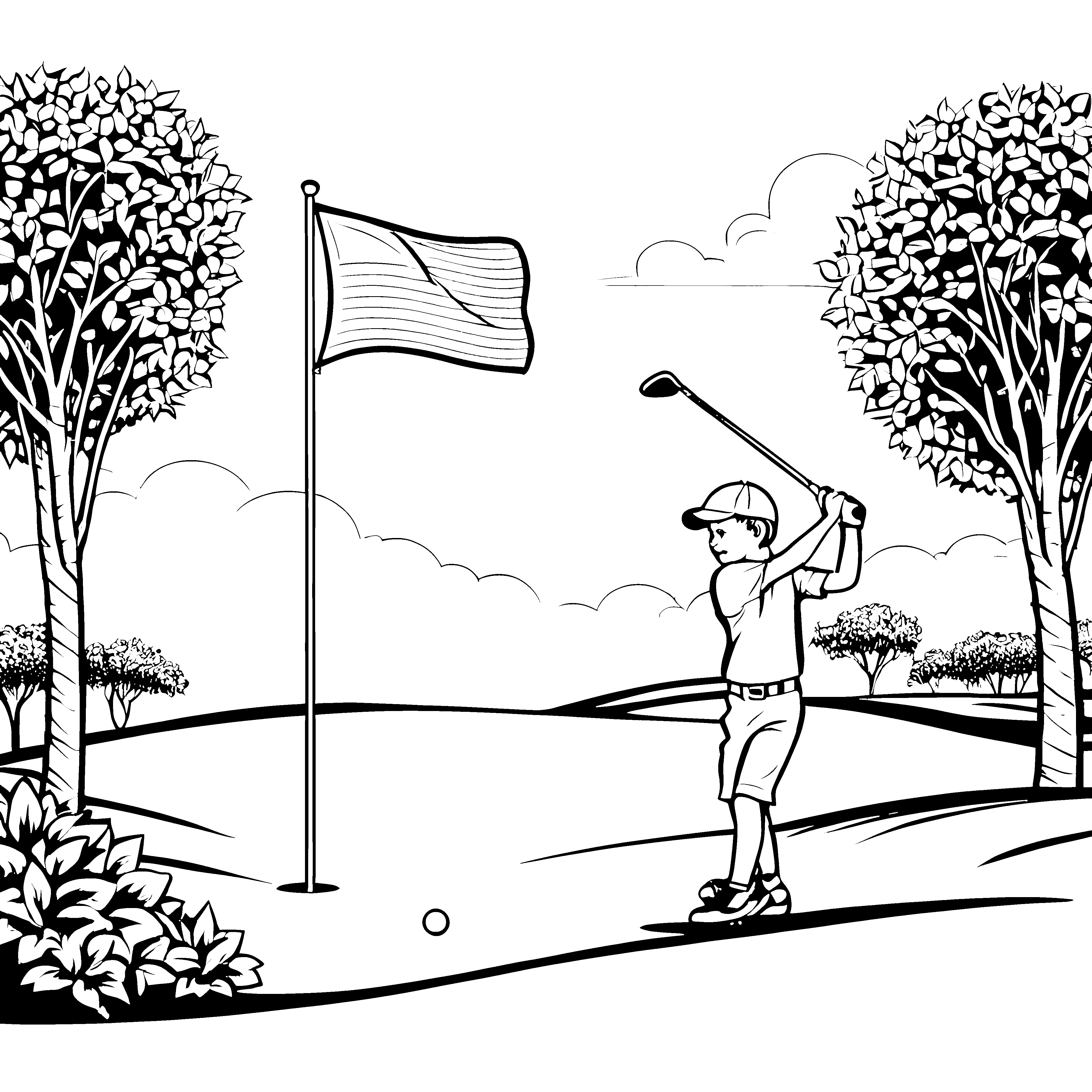 Talentierter Junge beim Golfspiel Ausmalvorlage für sportliche Entdecker