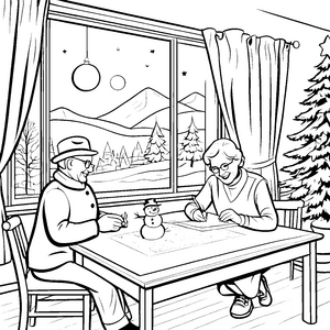 Weihnachtliche Bastelstunde mit fröhlichem Schneemann Ausmalvorlage für kreative Herzen