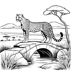 Majestätischer Gepard auf der Brücke Ausmalvorlage für abenteuerlustige Naturfreunde