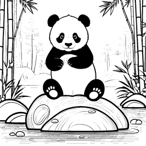 Niedlicher Pandabär auf glänzendem Felsen Ausmalmotiv für junge Naturfreunde