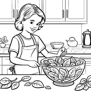 Leckeres Spinat-Mischvergnügen Ausmalbild für kleine Küchenchefs