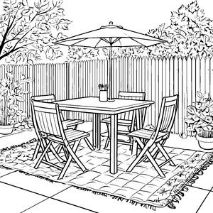 Einladender Klapptisch im Gartenszenario Ausmalmotiv für kreative Naturfreunde