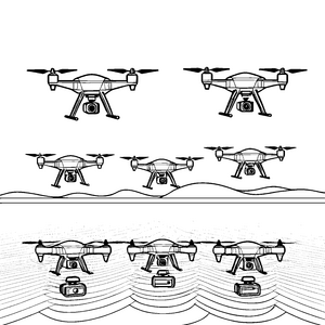 Futuristische Drohnen im spannenden Flug Abenteuer-Malvorlage für kleine Technikfreaks