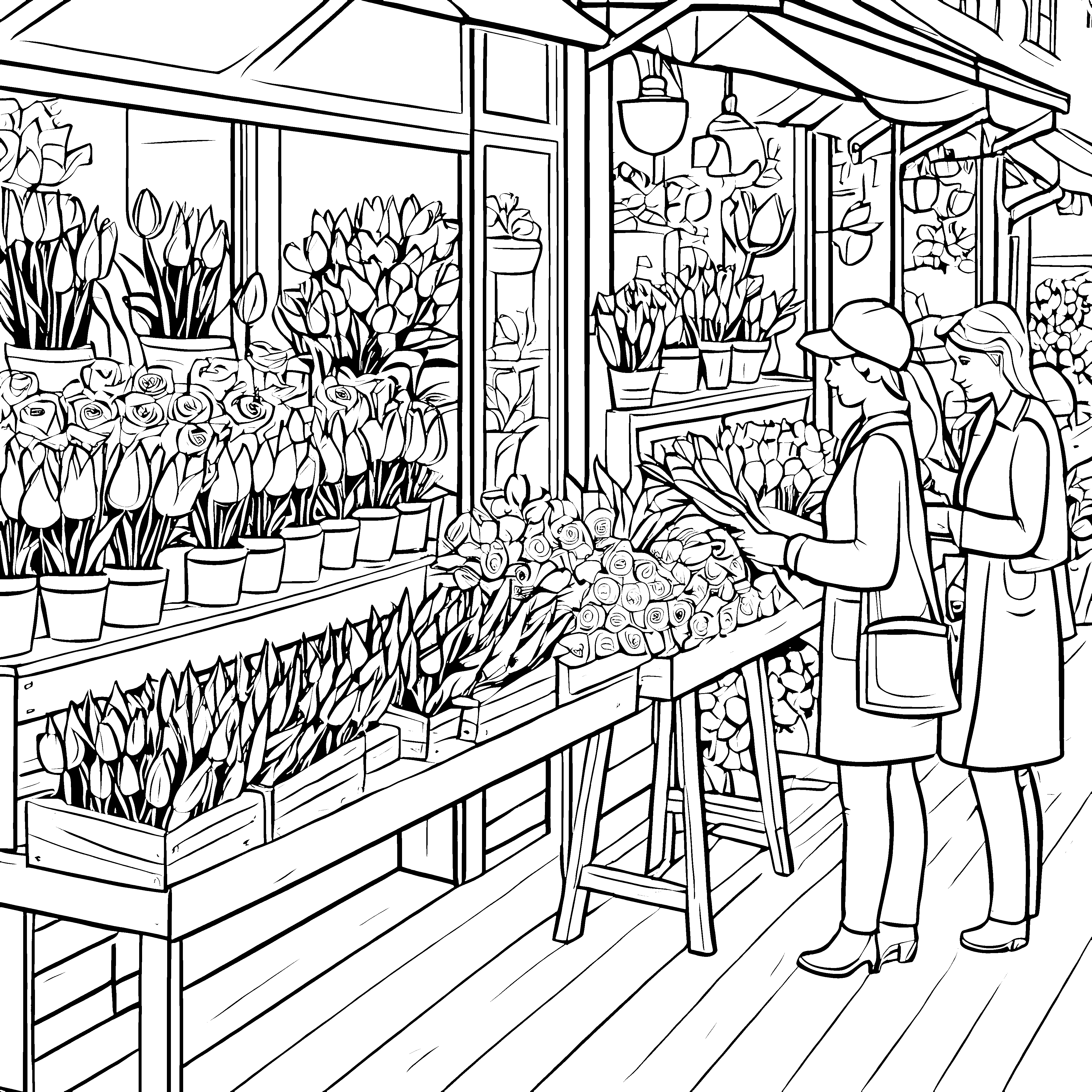 Blühende Blumenvielfalt im bunten Laden Malvorlage für neugierige Gartengestalter