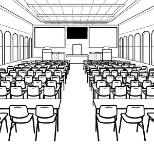 Besondere Konferenzstühle in inspirierender Umgebung Ausmalvorlage für neugierige Entdecker