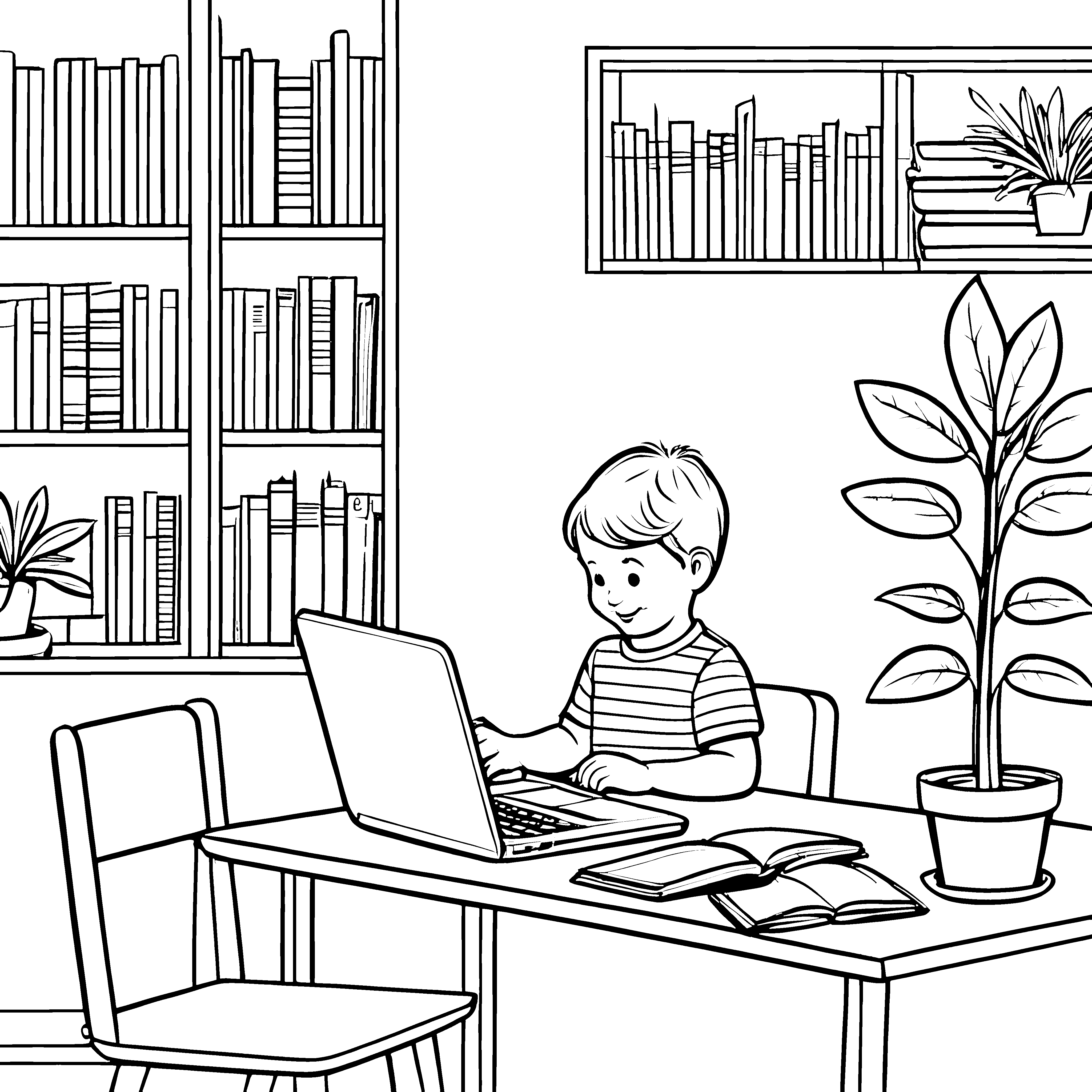 Motivierter Junge beim Arbeiten am Laptop Malvorlage für kluge Entdecker