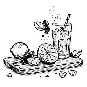 Spritziger Limetten-Cocktail mit frischen Kräutern Ausmalvorlage für kleine Küchenchefs