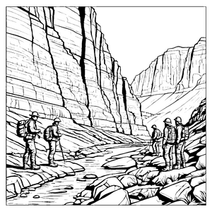 Entdeckerische Geologen am faszinierenden Gestein Wallmalvorlage für neugierige Naturforscher
