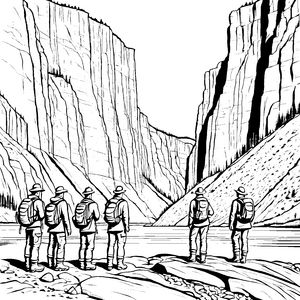 Begeisternde Geologen bei faszinierendem Felsentrekking Ausmalmotiv für neugierige Naturforscher