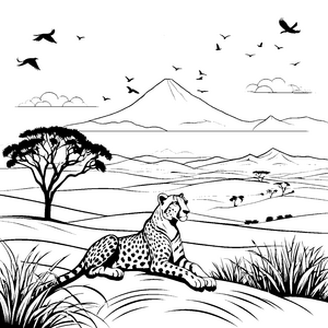 Bezaubernder Gepard in der Savanne Ausmalvorlage für kleine Entdecker