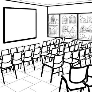 Einladende Konferenzstühle im modernen Raum Ausmalvorlage für kreative Denker