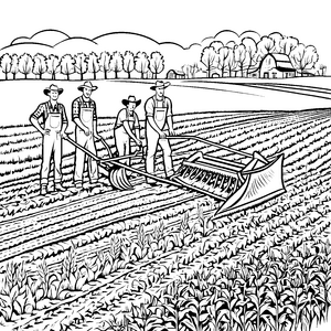 Feldarbeit mit schimmerndem Pflug Ausmalvorlage für junge Landwirte