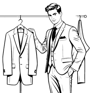 Stilvoller Anzug in eleganter Garderobe Ausmalvorlage für modebewusste Künstler