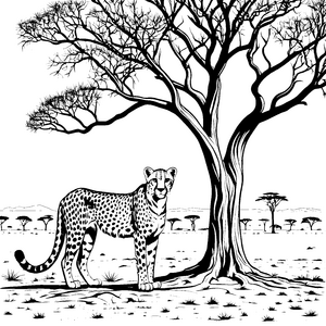 Eleganter Gepard unter dem Baumschatten Ausmalmotiv für fantasievolle Künstler