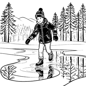 Stimmungsvoller Schlittschuhspaß auf glattem Eis Ausmalbild für frohe Winterfreunde