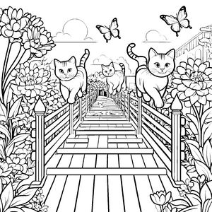 Schnelle Katzen auf aufregendem Pfad Ausmalvorlage für flinke Tierfreunde