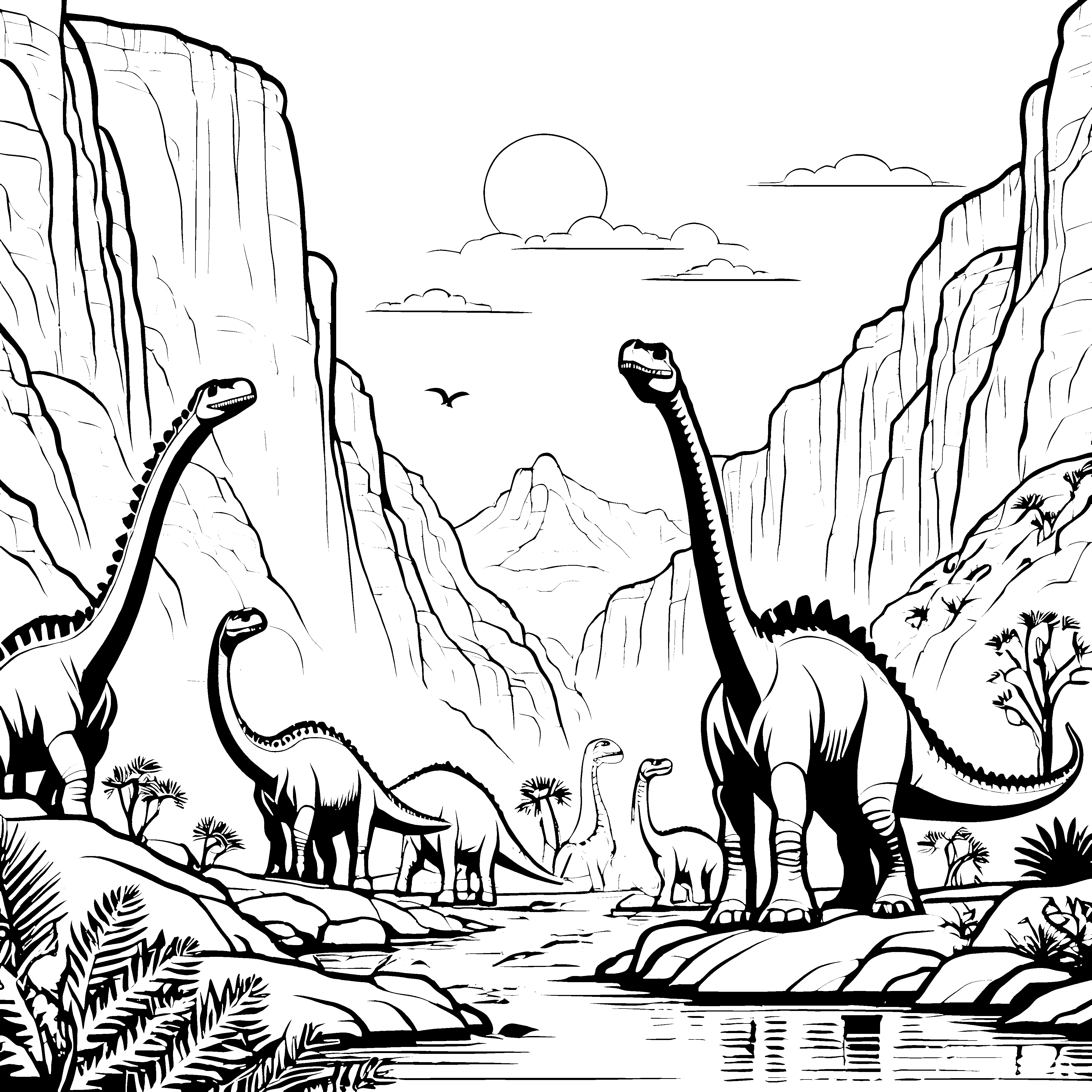 Faszinierender Diplodocus in einer prähistorischen Landschaft Ausmalvorlage für neugierige Entdecker