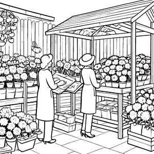 Blühende Farbenpracht im Blumenladen Malvorlage für kreative Pflanzenfreunde