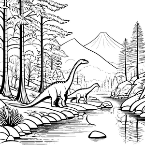 Majestätischer Diplodocus am glitzernden Fluss Malvorlage für abenteuerliche Entdecker
